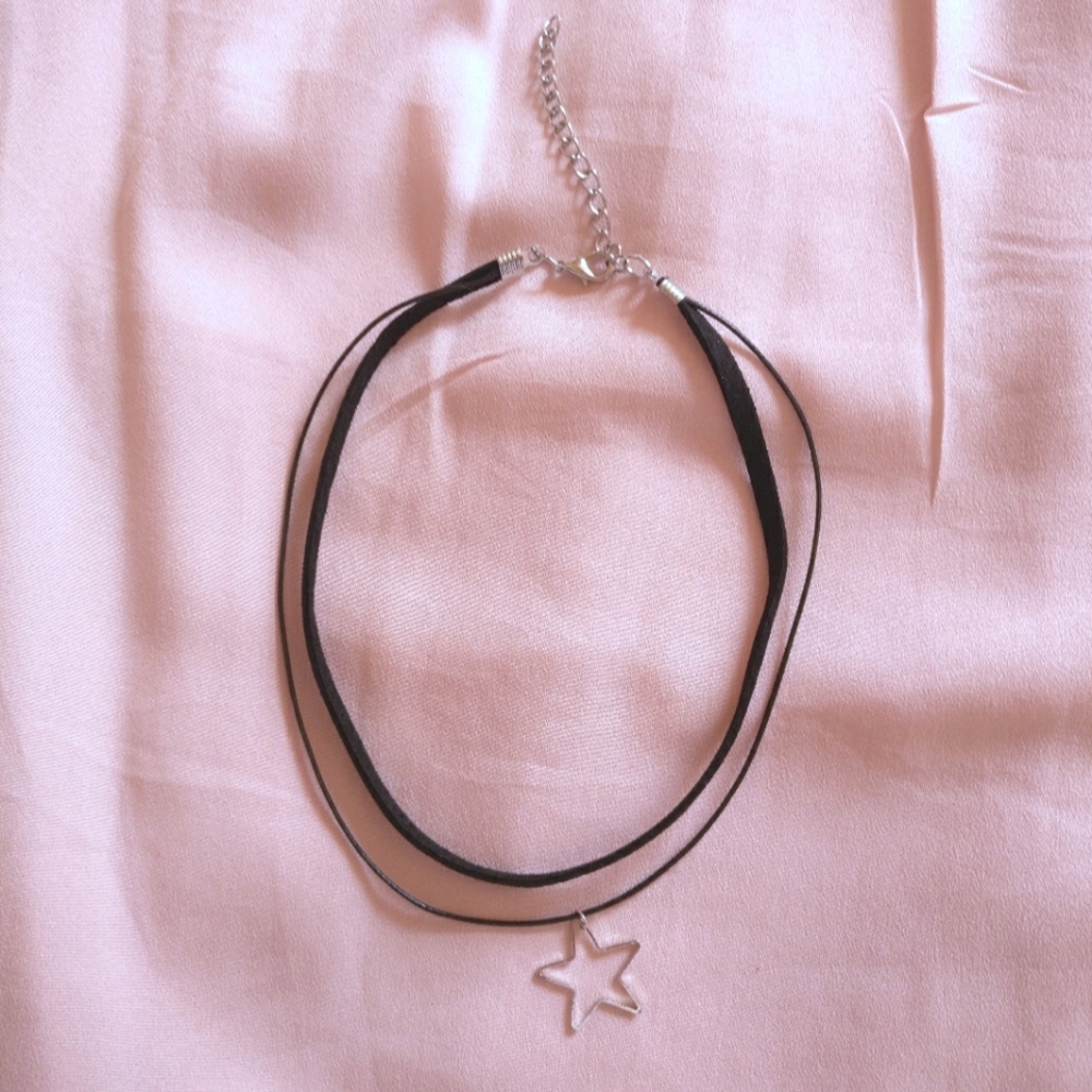 Two Layer Choker Necklace with Star Cutout Charm